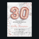 Convite aniversário de 30 anos - Efeito Marble dos Balões<br><div class="desc">convite de festas aniversário de 30 anos. Design elegante em ouro falso brilhante rosa com efeito de mármore cinza. O cartão de convite apresenta o número dourado 30 balões e a fonte do script. Perfeito para uma comemoração de na moda. Envie-me uma mensagem se precisar de idade personalizada.</div>