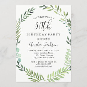 Convite Aniversário de 30 anos Elegante Aquarela Verde