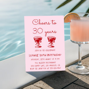 Convite Aniversário de 30 anos Elegante em Vermelho e Rosa