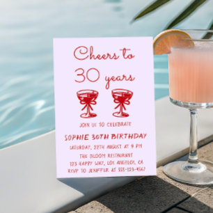 Convite Aniversário de 30 anos Elegante em Vermelho e Roxo