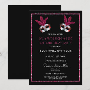 Convite Aniversário de 30 anos em glamuroso glitter rosa m