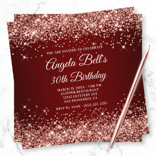 Convite Aniversário de 30 anos em Glitter Rosa Dourado Bri