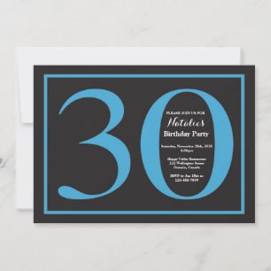Convite Aniversário de 30 anos em quadro-negro azul e pret