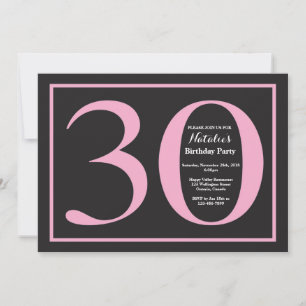 Convite Aniversário de 30 anos em quadro-negro rosa e pret
