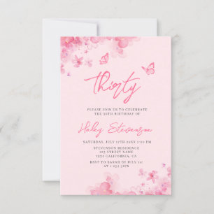 Convite Aniversário de 30 anos em rosa pastel floral aquar