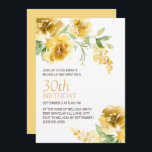 Convite Aniversário de 30 anos Floral Amarelo<br><div class="desc">Flores amarelas bonitas,  giras e femininas amarelas aquarelas e folhas verdes são convites de festas de aniversário de 30 anos personalizados para mulheres. Você pode mudar o texto deste cartão para uma festa de aniversário em qualquer idade que esteja comemorando.</div>