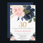 Convite aniversário de 30 anos floral azul-rosa e marinho<br><div class="desc">Para personalização mais avançada deste design,  basta selecionar o botão "Personalizar o" acima!</div>