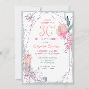 Convite aniversário de 30 anos Floral Blush Rosa de Water