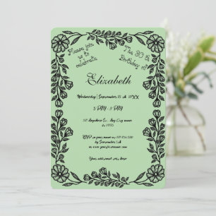 Convite Aniversário de 30 anos Floral Botânico Verde-Pálid