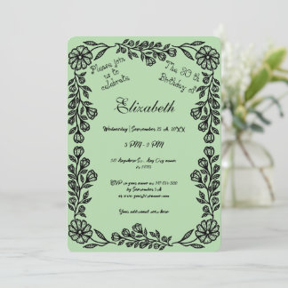 Convite Aniversário de 30 anos Floral Botânico Verde-Pálid