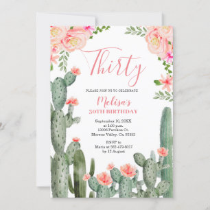 Convite aniversário de 30 anos Floral Cactus Suculent Trin