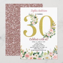 Convite Aniversário de 30 anos floral da aguarela Dourado