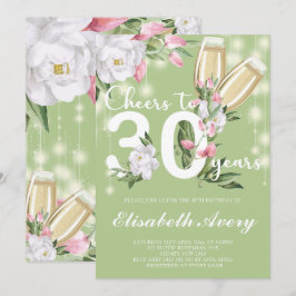 Convite Aniversário de 30 anos Floral de Champanhe Verde L