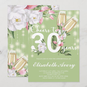 Convite aniversário de 30 anos Floral de Luxury Verde