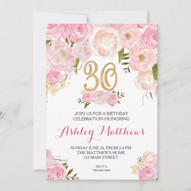 Convite aniversário de 30 anos Floral Invitation (Frente)