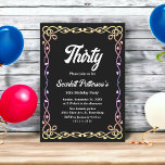 Convite Aniversário de 30 anos Floral Neon, De Cor Preta E<br><div class="desc">Este elegante convite de aniversário preto e branco é perfeito para um aniversário moderno. O simples design apresenta um quadro floral neon brilhante com tipografia branca elegante sobre fundo preto.</div>