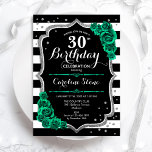 Convite Aniversário de 30 anos Floral Preto Verde<br><div class="desc">60º Convite de aniversário. Elegante design verde-esmeralda floral com prata brilhante e rosas. Apresenta faixas pretas e brancas e fontes de script. Perfeito para uma comemoração de dia das mulheres na moda. Pode ser personalizado para qualquer idade! Impressos convites Zazzle ou modelo de impressão digital instantânea para download.</div>