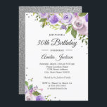 Convite Aniversário de 30 anos Floral Roxo Silver Sparkle<br><div class="desc">Convites florais mais bonito na Loja Little Bayleigh!</div>