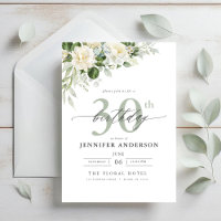 Aniversário de 30 anos Floral Verde Cinza Elegante