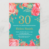 Aniversário de 30 anos Floral Vermelho Dourado Bri