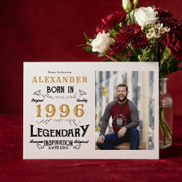 Convite Aniversário de 30 anos Foto Branco e Dourado Lenda