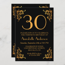 aniversário de 30 anos Glam Moderno, Dourado, Retr