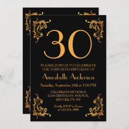 Convite aniversário de 30 anos Glam Moderno, Dourado, Retr