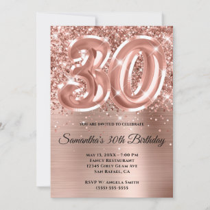 Convite Aniversário de 30 anos Glam Ouro Rosa Brilhante co