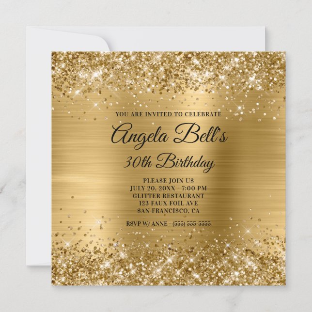 Convite Aniversário de 30 Anos Glamouroso Dourado Brilhant (Frente)
