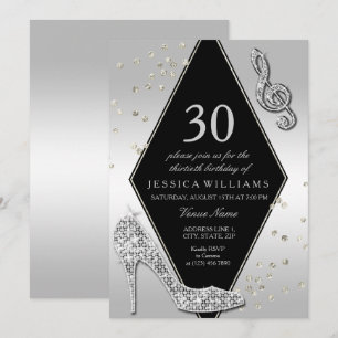Convite Aniversário de 30 anos Glamouroso Prateado