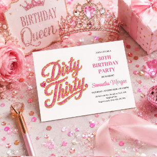 Convite Aniversário de 30 anos Glitter Ouro Rosa Sujo