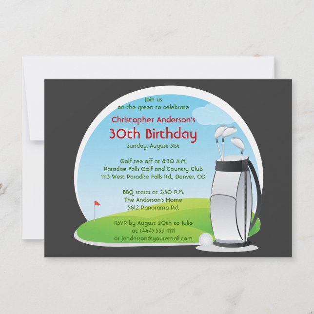 Convite Aniversário de 30 anos Golfing do saco e dos (Frente)