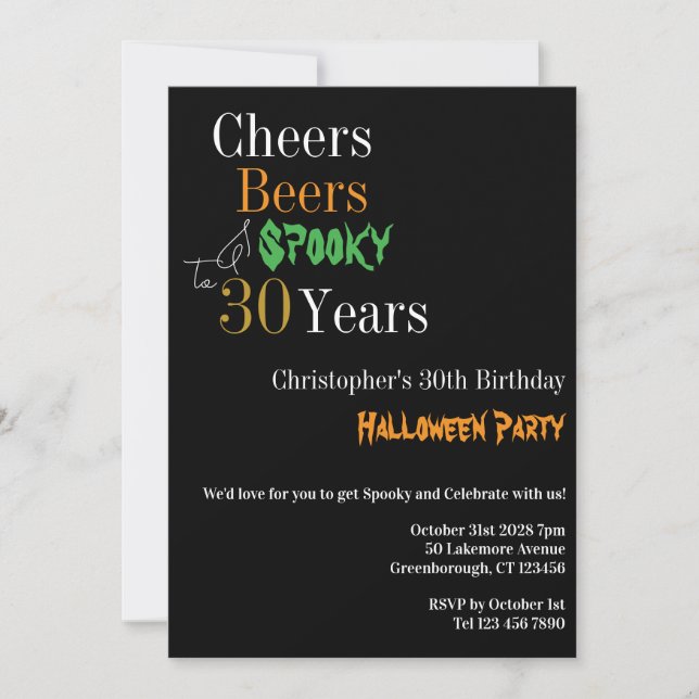Convite aniversário de 30 anos Halloween Cheers Beers Spoo (Frente)