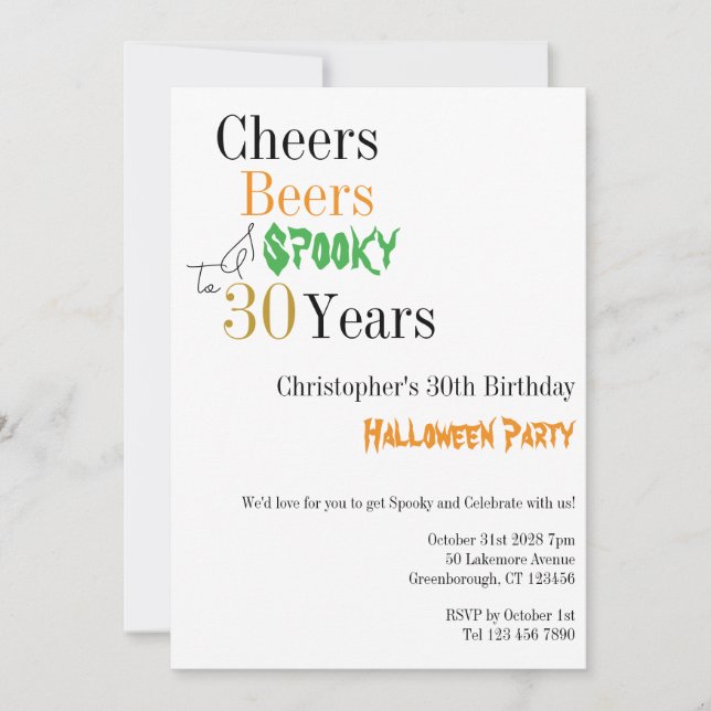 Convite aniversário de 30 anos Halloween Cheers Spooky Par (Frente)
