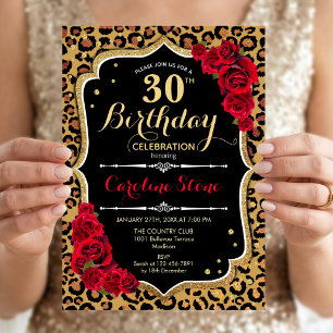 Convite aniversário de 30 anos - Impressão Leopardo Rosa v