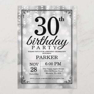 Convite aniversário de 30 anos Invitation Silver Glitter