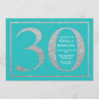 aniversário de 30 anos Invitation Teal and Silver