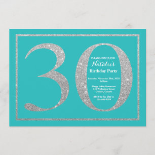 Convite aniversário de 30 anos Invitation Teal and Silver 