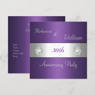 Convite Aniversário de 30 anos Jóia Elegante Roxo e Pérola