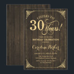 Convite aniversário de 30 anos - Madeira russa Dourada<br><div class="desc">Convite para aniversário de 30 anos. Design de colheita rústica elegante com padrão de madeira marrom escura e ouro falso. Apresenta a fonte do script. Até 30 anos! Pode ser personalizado em qualquer idade! Envie-me uma mensagem se precisar de mais personalização.</div>