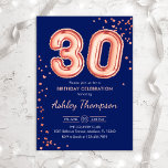 Convite aniversário de 30 anos - Marinho dos Balões Dourad<br><div class="desc">convite de festas aniversário de 30 anos. Design elegante em ouro brilhante rosa e azul marinho. A placa de convite apresenta rosa dourado número 30 balões e fonte de script. Perfeito para uma comemoração de na moda. Envie-me uma mensagem se precisar de idade personalizada.</div>