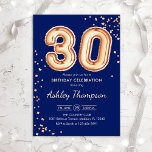 Convite aniversário de 30 anos - Marinho dos balões Dourad<br><div class="desc">convite de festas aniversário de 30 anos. Design elegante em ouro brilhante e azul marinho. O cartão de convite apresenta o número dourado 30 balões e a fonte do script. Perfeito para uma comemoração de na moda. Envie-me uma mensagem se precisar de idade personalizada.</div>