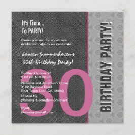 Convite aniversário de 30 anos Modern Cinza Prateada Rosa
