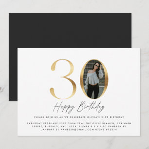 Convite aniversário de 30 anos Modern Dourada foto elegan
