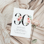 Convite aniversário de 30 anos Modern Floral Rosa Dourada<br><div class="desc">aniversário de 30 anos Modern Floral Rosa Dourado Greenery Convite com flores cor-de-água rosa e sotaques de ouro rosa com verde.</div>