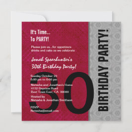 Convite aniversário de 30 anos Modern Red Silver Black W14