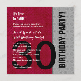 Convite aniversário de 30 anos Modern Red Silver Black W14