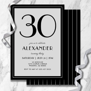 Convite Aniversário de 30 anos Moderno Minimalista Masculi