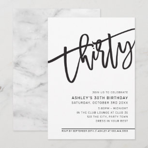 Convite ANIVERSÁRIO DE 30 ANOS MODERNO SCRIPT branco preto