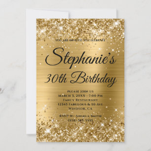 Convite Aniversário de 30 anos Monograma Dourado com bril